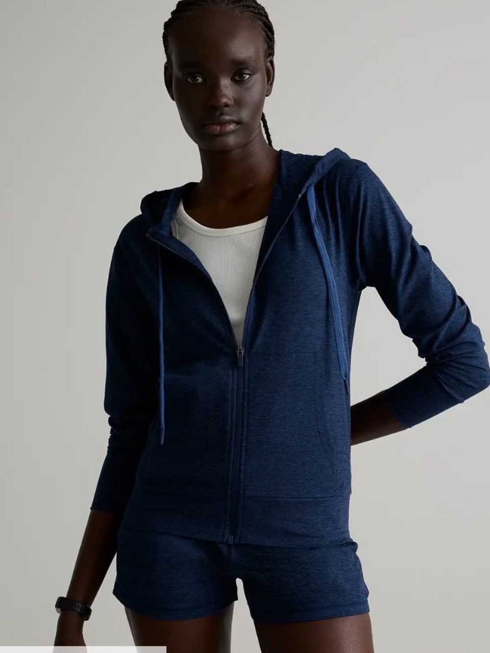 Quince flowknit full zip Hoodie - navy - L